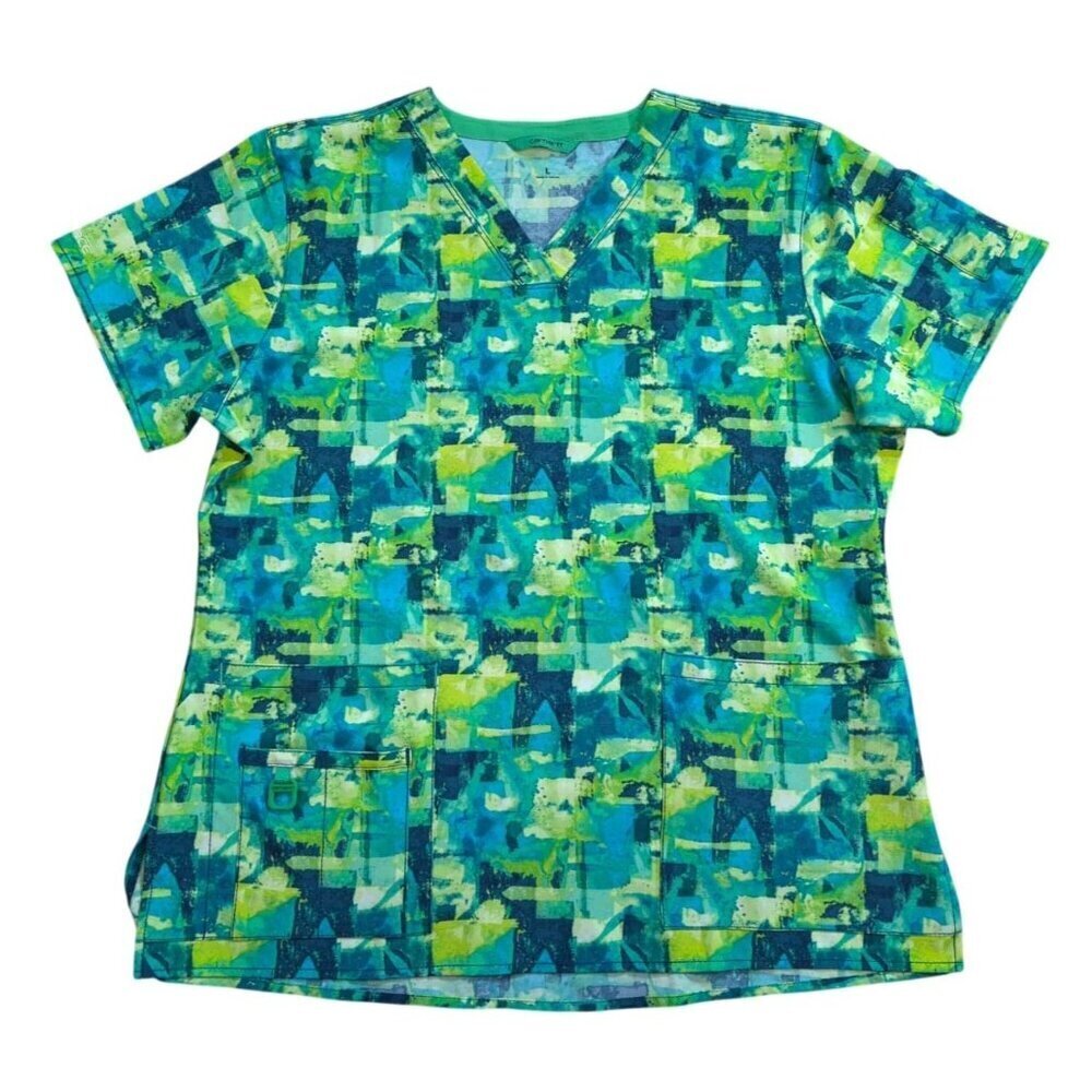 Carhartt Force L Scrub Top Watercolor Print Moisture Wicking Medical.